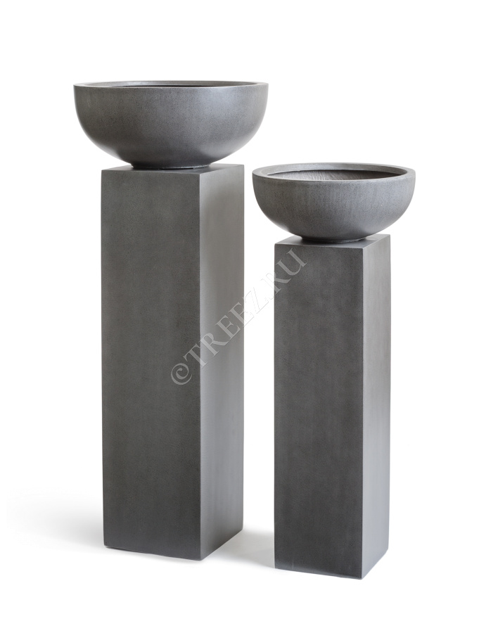 Кашпо TREEZ Effectory - серия Beton - Низкая чаша - Тёмно-серый бетон